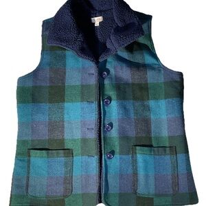 Denim&Co Navy PlaidTextured Fleece-Lined Outerwear LG Hiking Crisp Weather